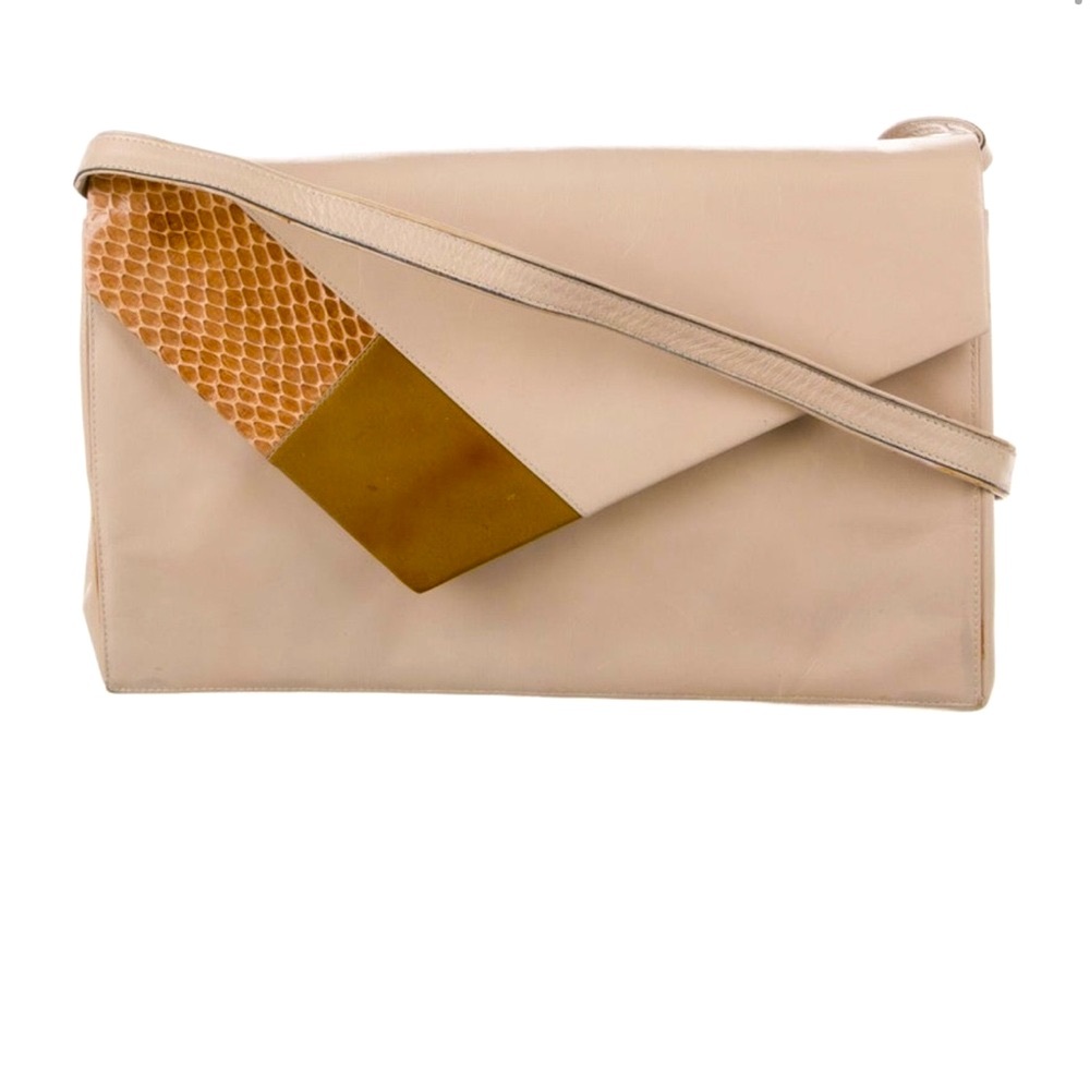 Vintage Bruno Magli Cream and Tan Clutch/Shoulder Bag